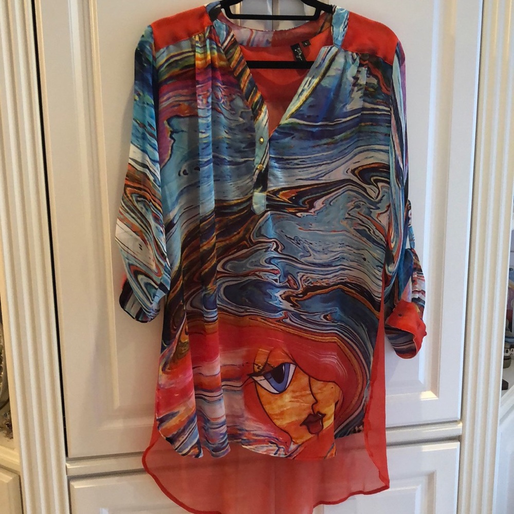 🐠Fashque Studio pullover bathing suit sheer long v-neck buttoned coverup